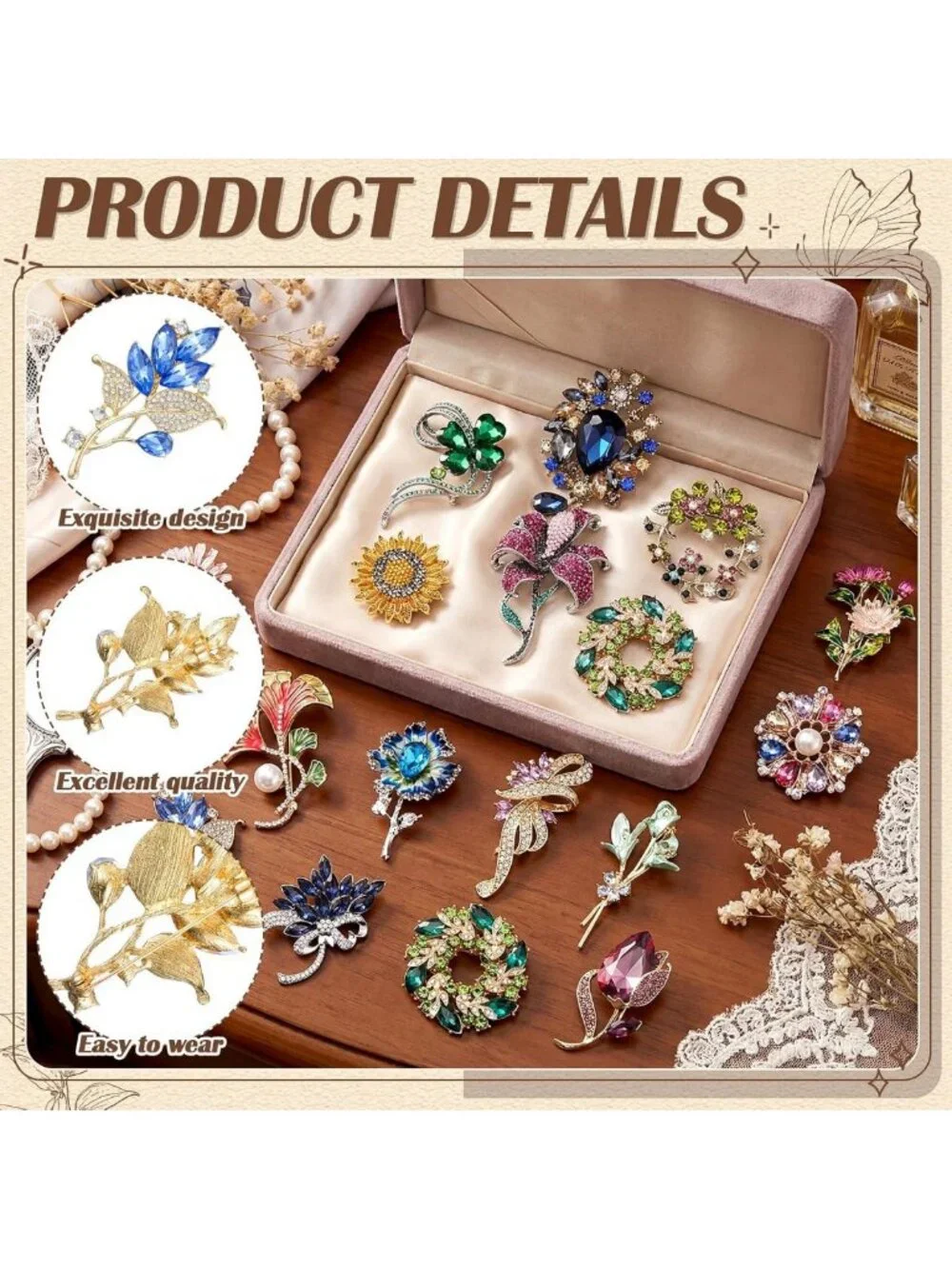 16 Pcs Vintage Rhinestone Animal & Plant Brooch Set - Perfect Gifts for Women